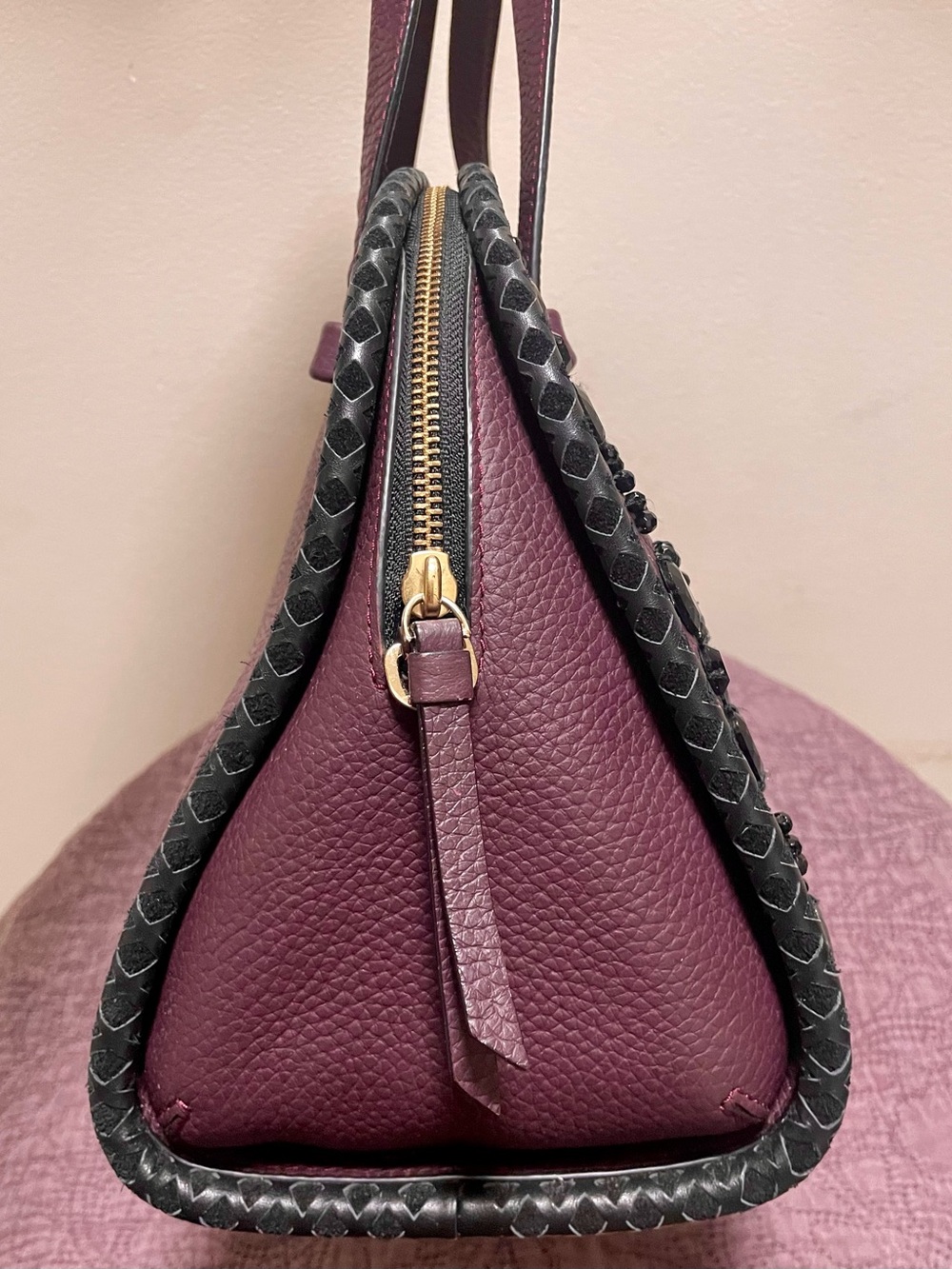 Kate Spade Anderson Way Reiley Embellished Leather Dome Satchel Bag Plum Berry - Picture 5 of 8